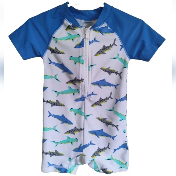 Old Navy Shark Print Rashguard Swim One Piece 6-12 Months Baby Boy Nautical - Picture 1 of 4